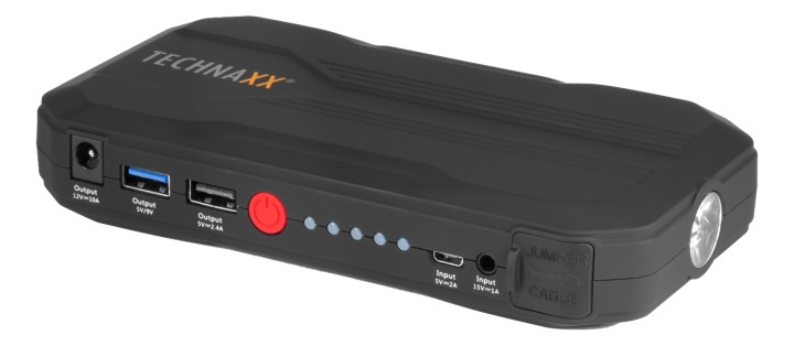 Technaxx TX-120 Startbatteri, powerbank, varsellampe, 12000 mAh, svart i gruppen SMARTTELEFON & NETTBRETT / Ladere og Kabler / Powerbanks hos TP E-commerce Nordic AB (38-93598)