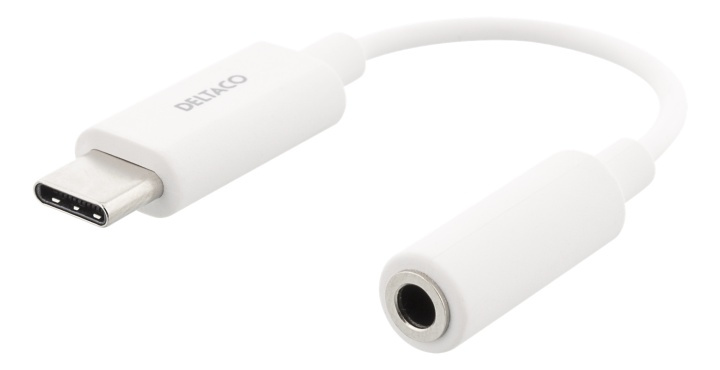 DELTACO USB-C to 3.5 mm female, 11 cm, retail package, active, white i gruppen Datautstyr / Kabler og adaptere / USB / USB-C hos TP E-commerce Nordic AB (38-93644)