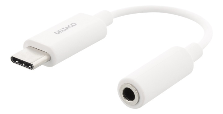 DELTACO USB-C til 3,5 mm adapter, stereo, aktiv, 11 cm, hvit i gruppen Datautstyr / Kabler og adaptere / USB / USB-C hos TP E-commerce Nordic AB (38-93644)