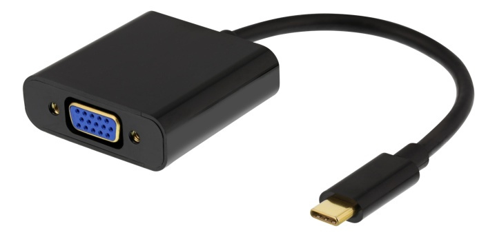 DELTACO USB-C to VGA adapter w. audio, 1080p 60Hz, 0,2m, black i gruppen Datautstyr / Kabler og adaptere / USB / USB-C hos TP E-commerce Nordic AB (38-93665)
