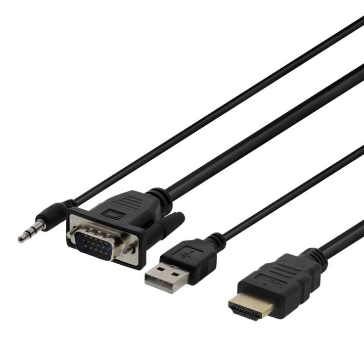 DELTACO VGA til HDMI- og lydkabel, 2 m, FHD, strømtilførsel via USB, svart i gruppen Datautstyr / Kabler og adaptere / VGA / Kabler hos TP E-commerce Nordic AB (38-93676)