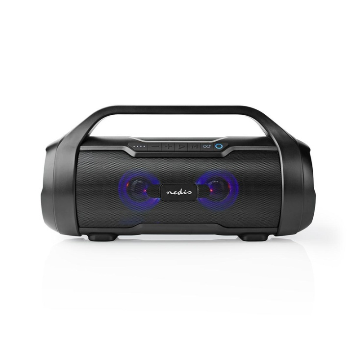 Nedis Bluetooth® Party Boombox | 6 timer | 2.0 | 120 W | Media avspilling: AUX / Micro SD / USB | IPX5 | Linkable | Bære håndtak | Party lys | Sort i gruppen Elektronikk / Lyd & Bilde / Høyttalere & tilbehør / Bluetooth-høyttalere / Bærbare høyttalere hos TP E-commerce Nordic AB (38-93752)