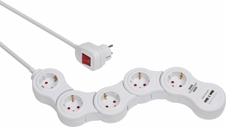 Vario-strømuttak med mobilt strømuttak x5 / USB-kontakt x2, Hvit i gruppen HJEM, HUS OG HAGE / El og belysning / Grenuttak hos TP E-commerce Nordic AB (38-94363)