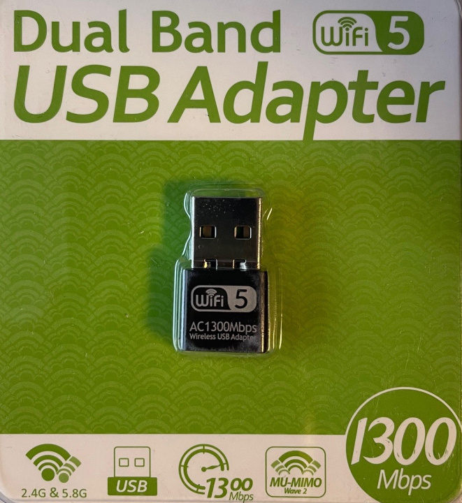 Dual Band USB Adapter - WiFi 5, 1300 Mbps i gruppen Datautstyr / Nettverk / Nettverkskort / USB Trådløs hos TP E-commerce Nordic AB (38-94572)