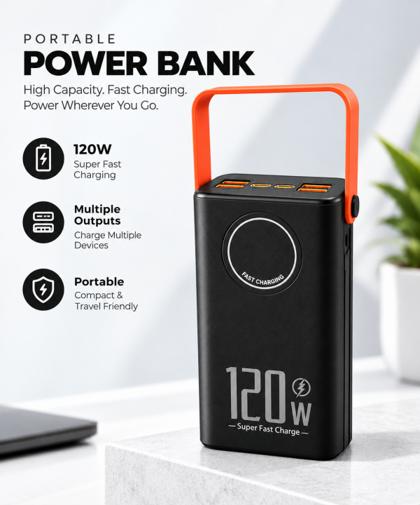 Powerbank with 80000 mAh and super fast charge, svart i gruppen SMARTTELEFON & NETTBRETT / Ladere og Kabler / Powerbanks hos TP E-commerce Nordic AB (38-94873)