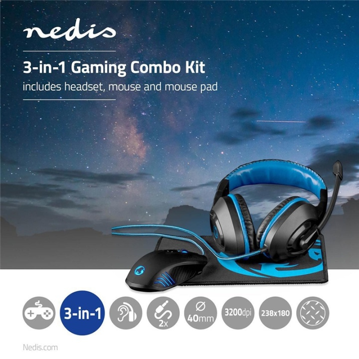 Nedis Gaming Combo Kit | 3-i-1 | Headset, mus og musematte | Blå / Sort i gruppen Datautstyr / GAMING / Mus hos TP E-commerce Nordic AB (38-95112)