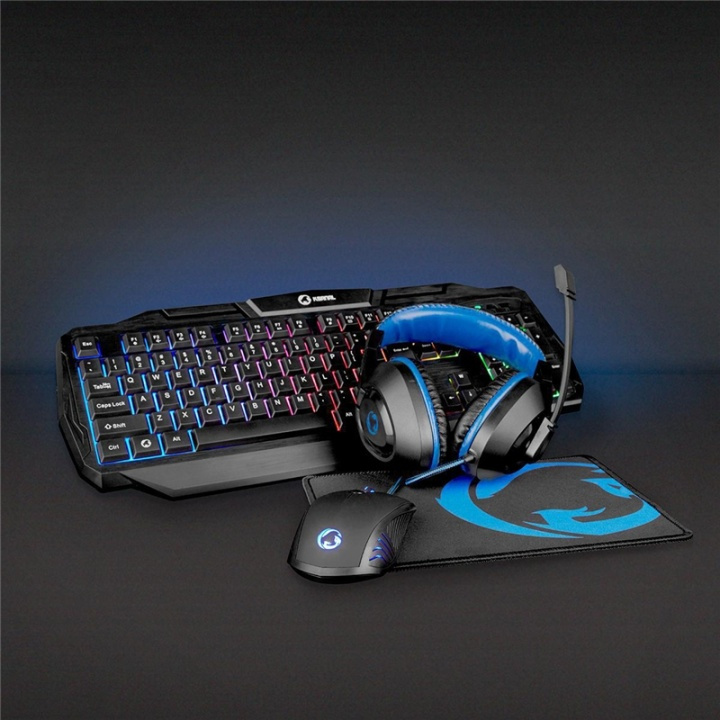 Nedis Gaming Combo Kit | 4-i-1 | Tastatur, headset, mus og musematte | Blå / Sort | QWERTZ | DE Layout i gruppen Datautstyr / GAMING / Mus hos TP E-commerce Nordic AB (38-95113)