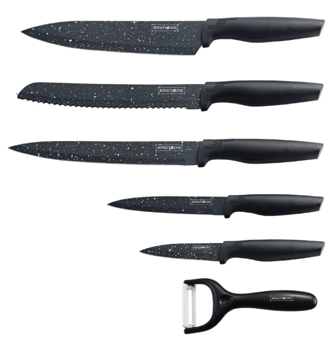 Royalty Line RL-MB5 Knivset i 5 delar och skalare, Svart i gruppen HJEM, HUS OG HAGE / Kjøkkenutstyr / Kjøkkenkniver og knivslipere hos TP E-commerce Nordic AB (38-96054)