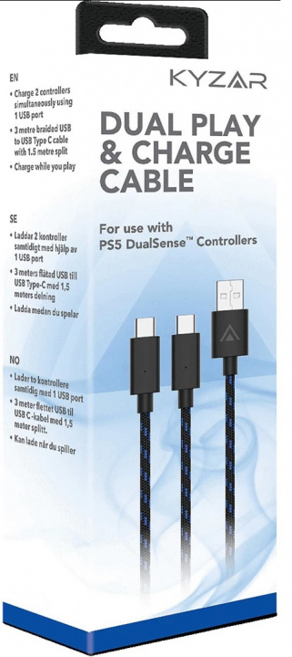 Kyzar Ladekabel for 2 DualSense-kontrollere i gruppen Elektronikk / TV-spill & tilbehør / Sony PlayStation 5 / Tilbehør hos TP E-commerce Nordic AB (38-96571)