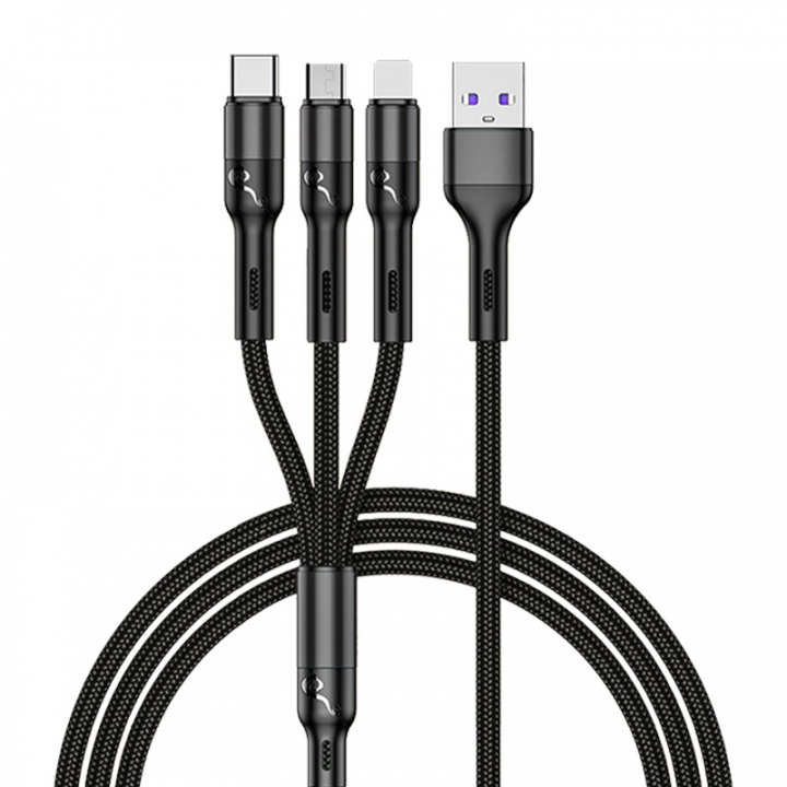 EGA 3-i-1 Kabel USB-A till USB-C/Lightning/Micro-USB, 1m, Svart i gruppen SMARTTELEFON & NETTBRETT / Ladere og Kabler / Kabler / Kabler type C hos TP E-commerce Nordic AB (38-96974)