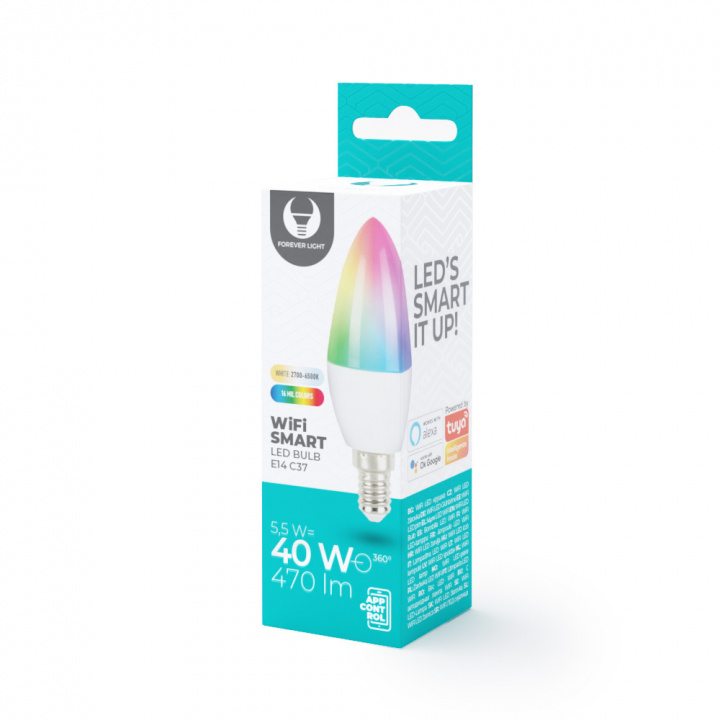 Forever Light Smart LED-pære E14 C37 5,5W 470lm, RGB i gruppen Elektronikk / Lys / LED-lys hos TP E-commerce Nordic AB (38-97198)