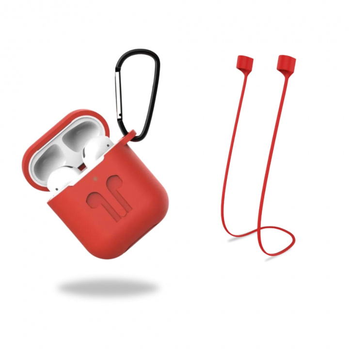 Skyddsfodral i silikon med hörlursband och hänge till Apple Airpods, Röd i gruppen Elektronikk / Lyd & Bilde / Hodetelefoner & Tilbehør / Tilbehør hos TP E-commerce Nordic AB (38-97525)