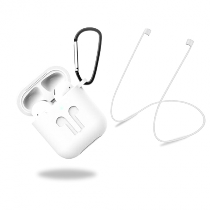 Beskyttelsesetui i silikon med hodetelefonstropp og anheng for Apple Airpods, hvit i gruppen Elektronikk / Lyd & Bilde / Hodetelefoner & Tilbehør / Tilbehør hos TP E-commerce Nordic AB (38-97532)