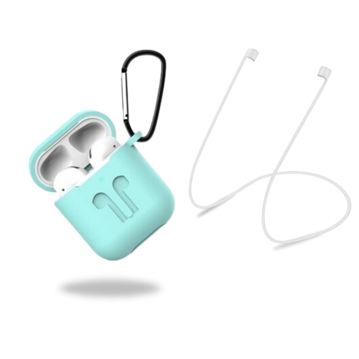 Beskyttelsesetui i silikon med hodetelefonstropp og anheng til Apple Airpods, turkisgrønn i gruppen Elektronikk / Lyd & Bilde / Hodetelefoner & Tilbehør / Tilbehør hos TP E-commerce Nordic AB (38-97538)