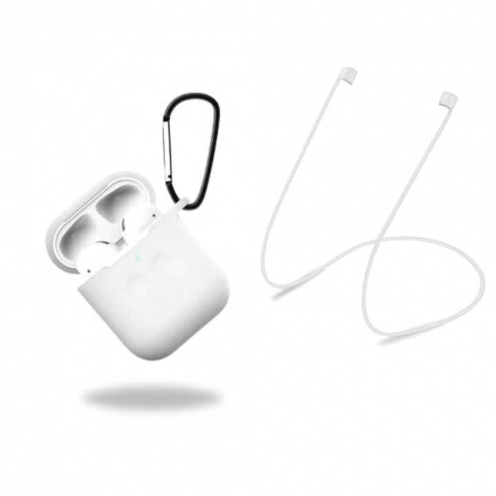 Beskyttelsesetui i silikon med hodetelefonstropp og anheng for Apple Airpods, hvit/transparent i gruppen Elektronikk / Lyd & Bilde / Hodetelefoner & Tilbehør / Tilbehør hos TP E-commerce Nordic AB (38-97539)