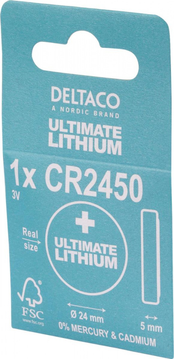 DELTACO Ultimate Lithium-batteri, 3V, CR2450 knappcell, 1-pack i gruppen Elektronikk / Batterier & Ladere / Batterier / knappcelle hos TP E-commerce Nordic AB (38-97660)