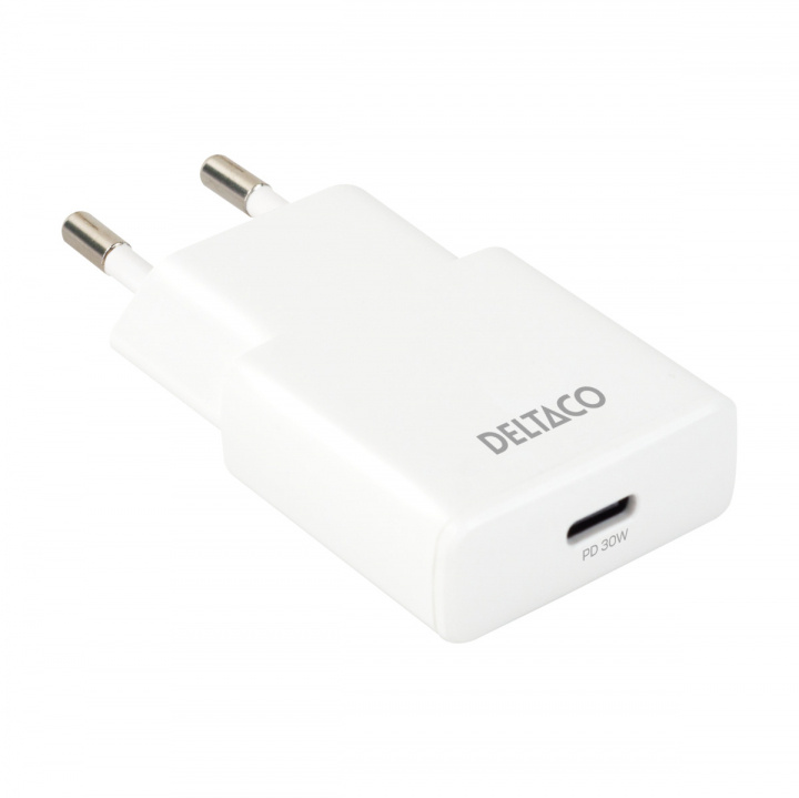DELTACO USB-C väggladdare, 1x USB-C PD 30 W, slimmad storlek, stödjer PPS i gruppen SMARTTELEFON & NETTBRETT / Ladere og Kabler / Vegglader / Vegglader Type C hos TP E-commerce Nordic AB (38-97682)