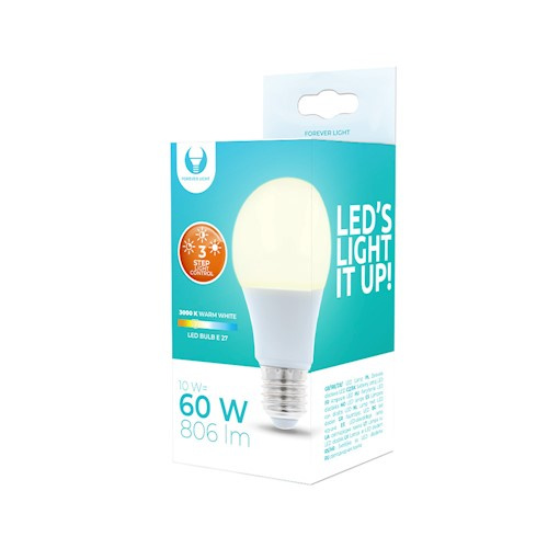 LED-lampe E27 10W 230V 3000K 806lm 3-trinns dimmer, varm hvit i gruppen Elektronikk / Lys / LED-lys hos TP E-commerce Nordic AB (38-98149)