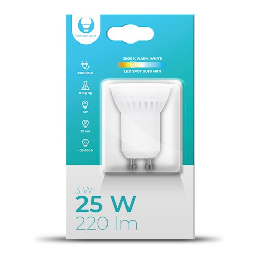 LED-lampe, GU10 MR11, 3W, 230V, 3000K, keramisk, varmhvit i gruppen Elektronikk / Lys / LED-lys hos TP E-commerce Nordic AB (38-98183)