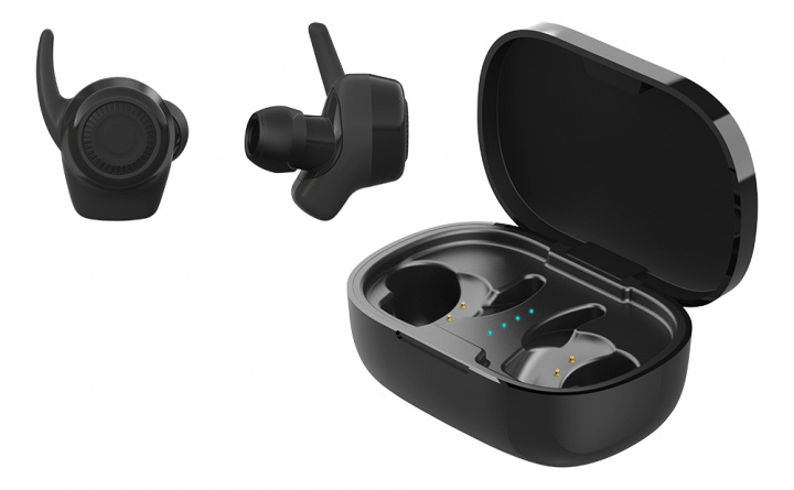 Streetz Sport TWS stay-in-ear, dual earbuds, laddningsfodral, svart i gruppen Elektronikk / Lyd & Bilde / Hodetelefoner & Tilbehør / Hodetelefoner hos TP E-commerce Nordic AB (38-98486)