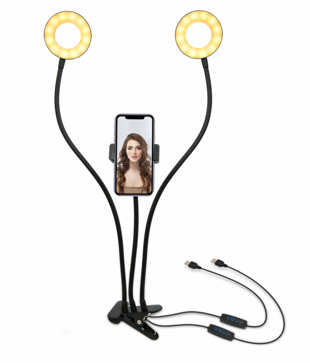 United VBL2177 Dobbel ringbelysning med mobilholder i gruppen Elektronikk / Foto og video / Fotograferingsutstyr / Ring light hos TP E-commerce Nordic AB (38-98647)