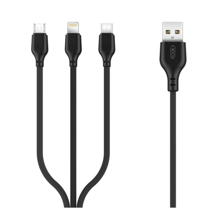 XO NB103, 3i1-Kabel (2.1A) USB - Lightning + USB-C + microUSB, 1m i gruppen SMARTTELEFON & NETTBRETT / Ladere og Kabler / Kabler / Kabler microUSB hos TP E-commerce Nordic AB (38-99060)