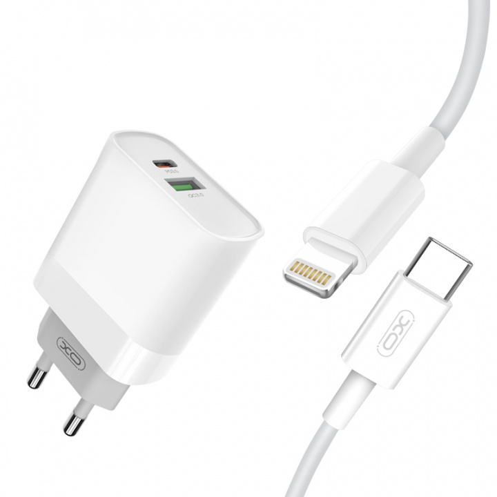 XO Wall charger 20W incl. Lightning cable i gruppen SMARTTELEFON & NETTBRETT / Ladere og Kabler / Vegglader / Vegglader Type C hos TP E-commerce Nordic AB (38-99378)