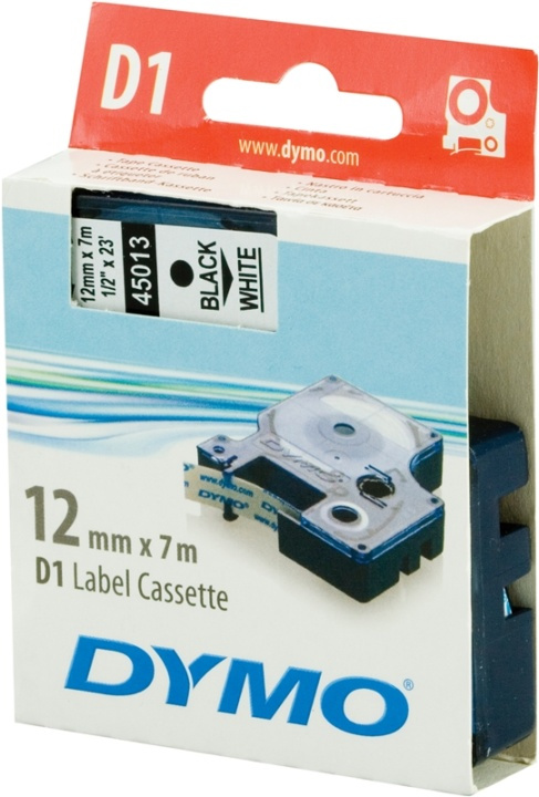 DYMO D1 Tape Black on White 12mm x 7m (45013) i gruppen Datautstyr / Skrivere og tilbehør / Skrivere / Merkemaskiner og tilbehør / Tape hos TP E-commerce Nordic AB (38-9964)