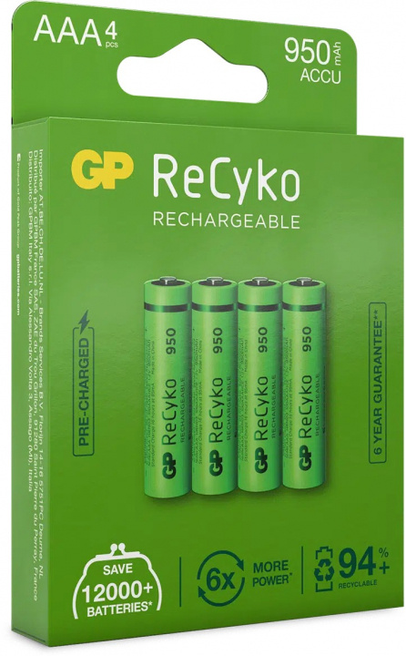GP ReCyko AAA-batteri, 950 mAh, 4-pack i gruppen Elektronikk / Batterier & Ladere / Oppladbare batterier / AAA hos TP E-commerce Nordic AB (38-99860)