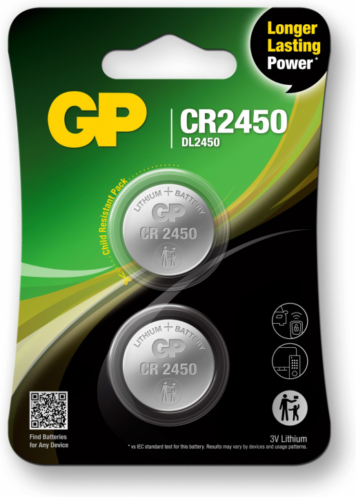 GP Knappcelle litium CR2450, 2-pakning i gruppen Elektronikk / Batterier & Ladere / Batterier / knappcelle hos TP E-commerce Nordic AB (38-99867)