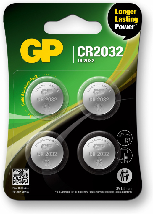 GP Knappcelle litium CR2032, 4-pakning i gruppen Elektronikk / Batterier & Ladere / Batterier / knappcelle hos TP E-commerce Nordic AB (38-99868)