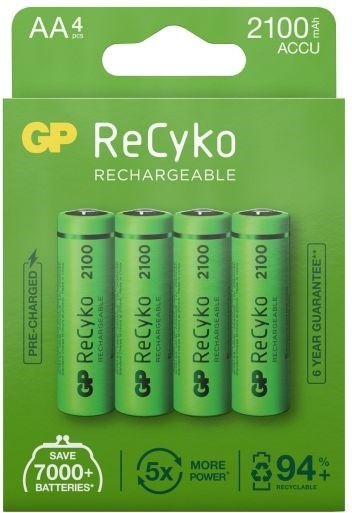 GP ReCyko AA-batteri, 2100 mAh, 4-pk i gruppen Elektronikk / Batterier & Ladere / Oppladbare batterier / AA hos TP E-commerce Nordic AB (38-99871)