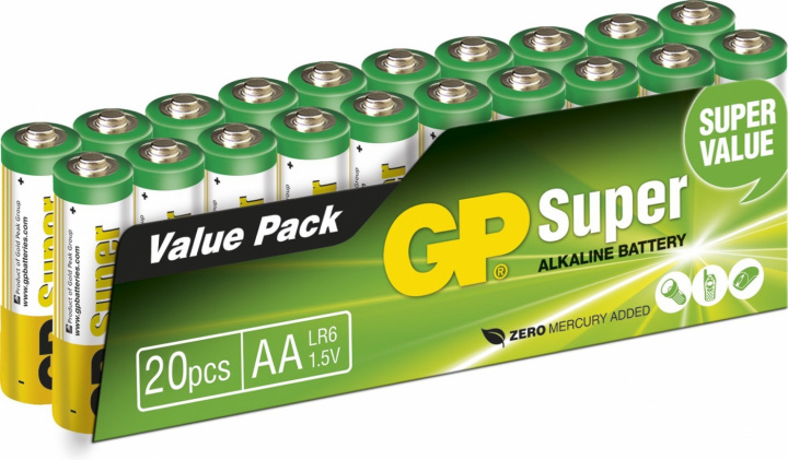 GP Super Alkaline AA batteri, 15A/LR6, 20-pack i gruppen Elektronikk / Batterier & Ladere / Batterier / AA hos TP E-commerce Nordic AB (38-99872)