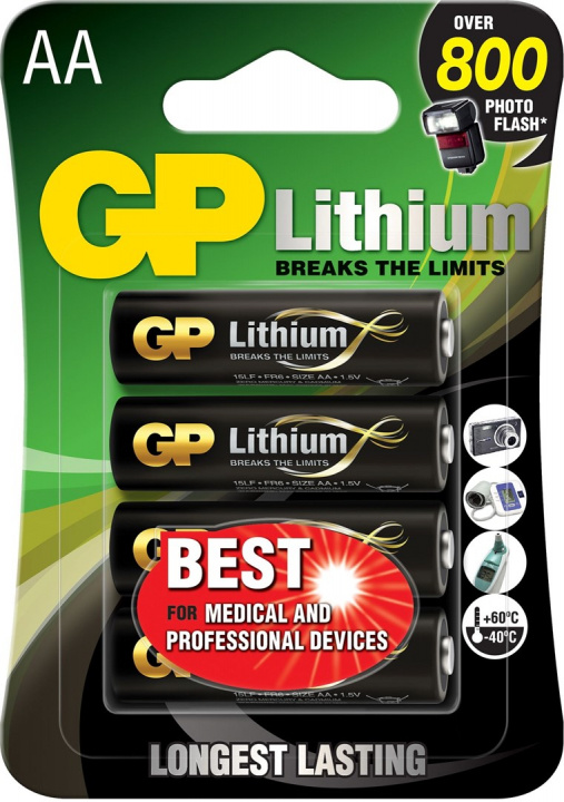 GP AA Litiumbatteri 1.5V, 15LF-2U4, 4-pack i gruppen Elektronikk / Batterier & Ladere / Batterier / AA hos TP E-commerce Nordic AB (38-99879)