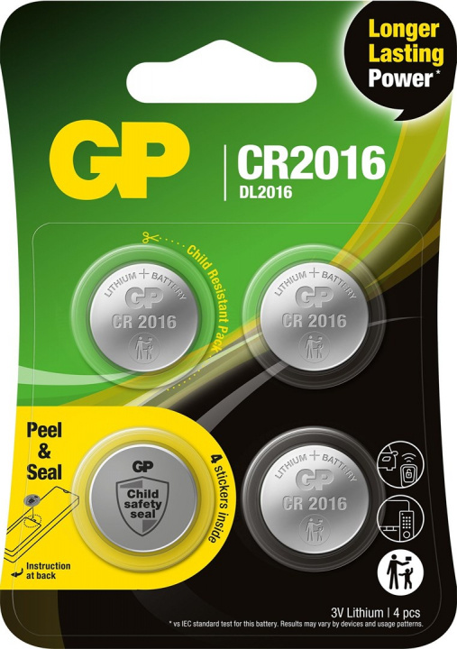 GP Knappcelle litium CR2016, 4-pakning i gruppen Elektronikk / Batterier & Ladere / Batterier / knappcelle hos TP E-commerce Nordic AB (38-99880)
