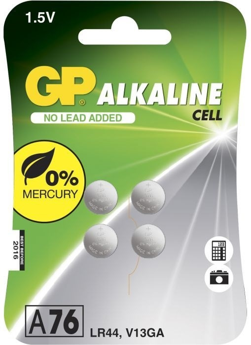 GP knappcelle 76A, 1,5 V, LR44, 4-pk i gruppen Elektronikk / Batterier & Ladere / Batterier / knappcelle hos TP E-commerce Nordic AB (38-99885)