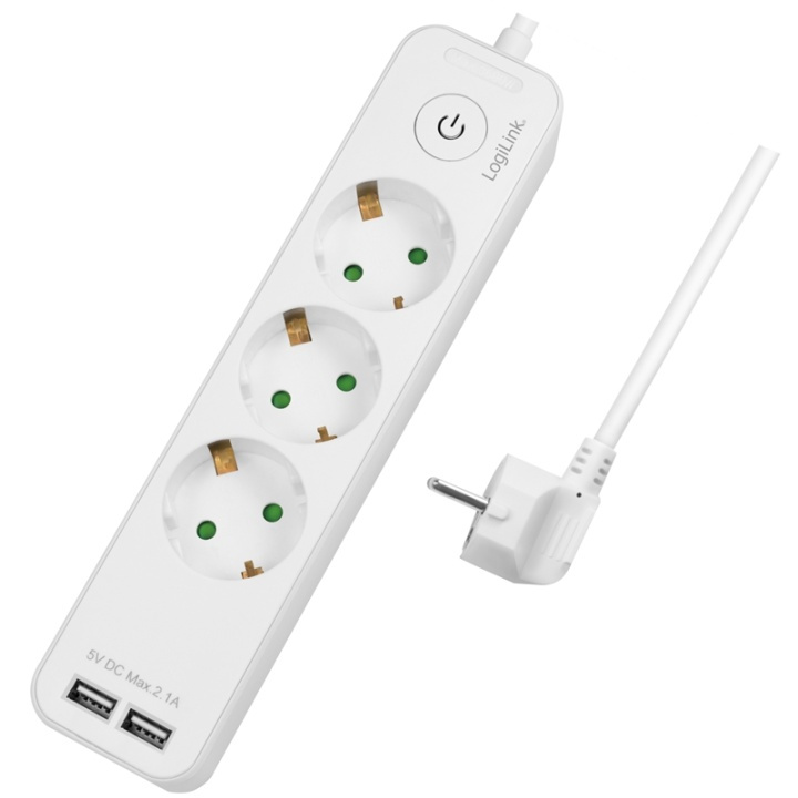 LogiLink 3-veis strømuttak + 2 x USB med bryter 1,5m Hvit i gruppen HJEM, HUS OG HAGE / El og belysning / Grenuttak hos TP E-commerce Nordic AB (A00847)