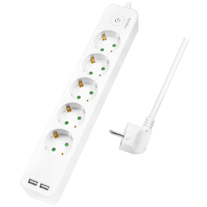 LogiLink 5-veis strømuttak + 2 x USB med bryter 1,5m Hvit i gruppen HJEM, HUS OG HAGE / El og belysning / Grenuttak hos TP E-commerce Nordic AB (A00848)