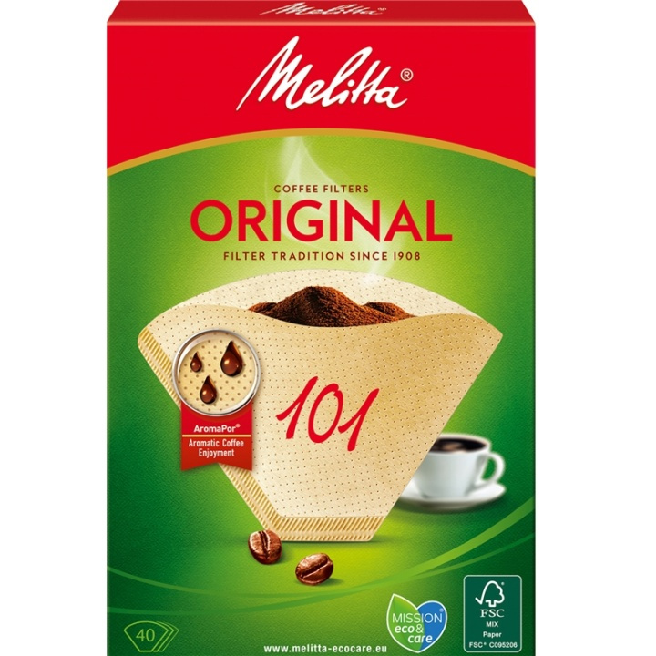 Melitta Kaffefilter 101 40-pakning (merk 9stk DFP) i gruppen HJEM, HUS OG HAGE / Husholdningsapparater / Kaffe og espresso / Kapsler, filter og tilbehør hos TP E-commerce Nordic AB (A00879)