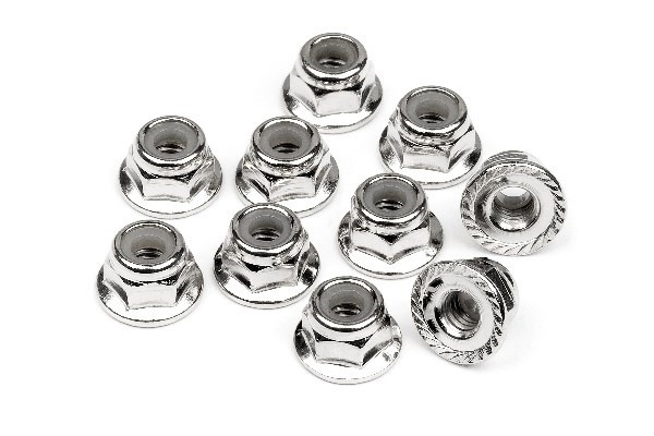 Serrated Flange Lock Nut M4 (Silver/10Pcs) i gruppen LEKER, BARN OG BABY / Radiostyrt / Reservedeler & Ekstra tilbehør / HPI / Skruer/Fester / Muttere hos TP E-commerce Nordic AB (A02105)