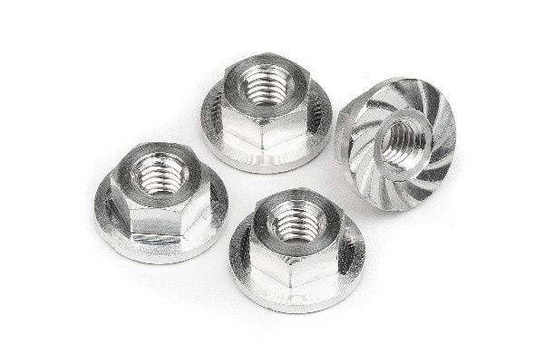 Serrated Flange Nut M4X10.8Mm (4Pcs) i gruppen LEKER, BARN OG BABY / Radiostyrt / Reservedeler & Ekstra tilbehør / HPI / Skruer/Fester / Muttere hos TP E-commerce Nordic AB (A02110)