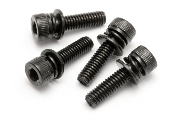 Skruer med hettehode M4X15Mm med skive (4 stk.) i gruppen LEKER, BARN OG BABY / Radiostyrt / Reservedeler & Ekstra tilbehør / HPI / Motorer / Bensinmotorer Reservedeler hos TP E-commerce Nordic AB (A02985)