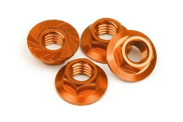 Serrated Flange Nut M4 (Orange/4Pcs) i gruppen LEKER, BARN OG BABY / Radiostyrt / Reservedeler & Ekstra tilbehør / HPI / Skruer/Fester / Muttere hos TP E-commerce Nordic AB (A04096)