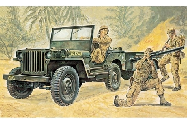 Italeri 1:35 Willys MB Jeep med tilhenger i gruppen SPORT, FRITID & HOBBY / Hobby / Plastmodeller / Militære kjøretøy (land) hos TP E-commerce Nordic AB (A07059)