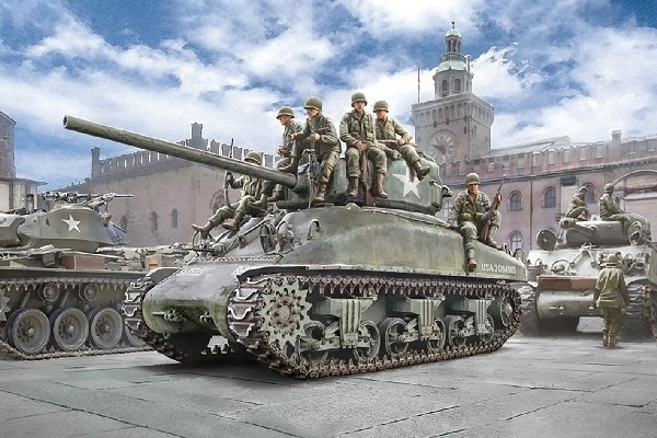 Italeri 1:35 M4A1 Sherman med amerikansk infanteri i gruppen SPORT, FRITID & HOBBY / Hobby / Plastmodeller / Militære kjøretøy (land) hos TP E-commerce Nordic AB (A07249)