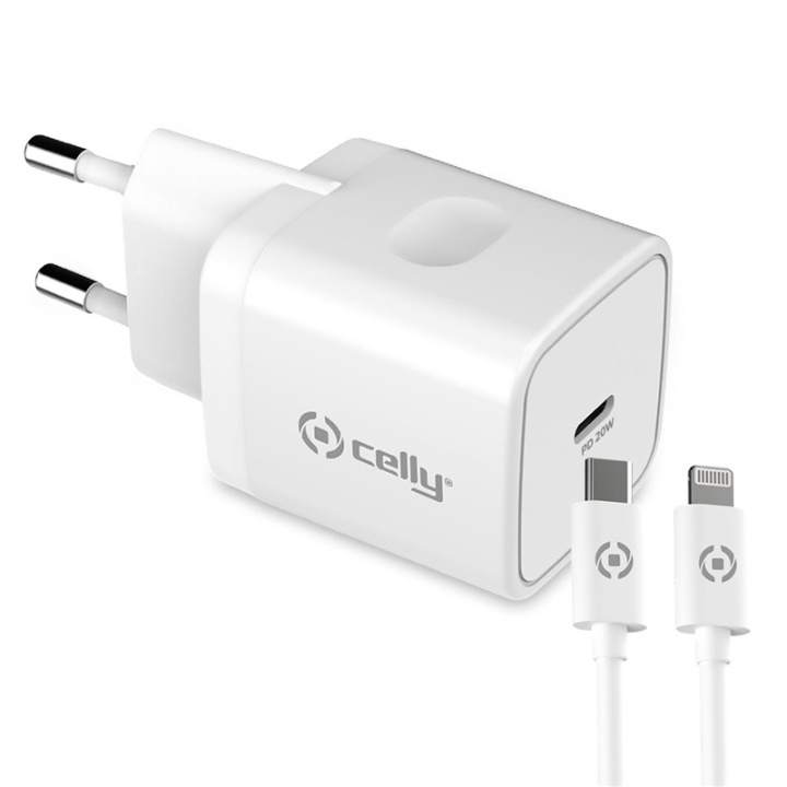 Celly USB-lader USB-C PD 20W + lynkabel i gruppen Datautstyr / Kabler og adaptere / USB / USB-C hos TP E-commerce Nordic AB (A08373)