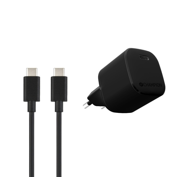 Champion Lader 20W + USB-C-kabel Svart i gruppen Datautstyr / Kabler og adaptere / USB / USB-C hos TP E-commerce Nordic AB (A08379)