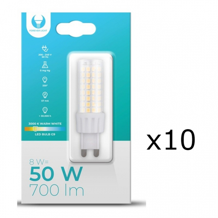 LED-lampe, G9, 8W, 230V, 3000K, 10-pk, Varm hvit i gruppen Elektronikk / Lys / LED-lys hos TP E-commerce Nordic AB (A08708-PKT10)