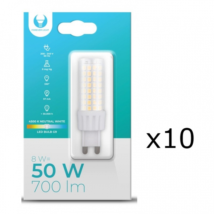 LED-lampe, G9, 8W, 230V, 4500K, 10-pk, Hvit nøytral i gruppen Elektronikk / Lys / LED-lys hos TP E-commerce Nordic AB (A08709-PKT10)