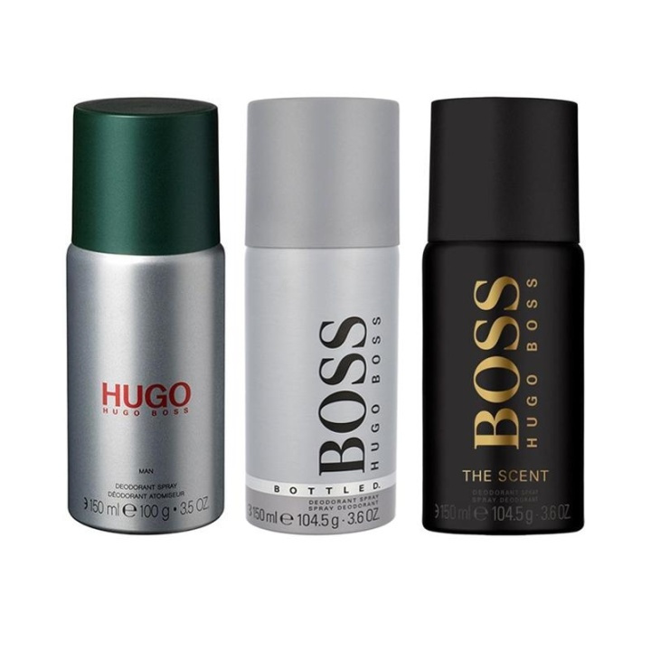 3-pack Hugo Boss Deo Spray Bottled + Hugo Man + The Scent 150ml i gruppen HELSE OG SKJØNNHET / Duft og parfyme / Deodorant / Deo for han hos TP E-commerce Nordic AB (A10988)